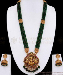 ANTQ1129 Traditional Lakshmi Design Emerald Beads Victorian Haram Set For Brides ANTQ1129 Traditional Lakshmi Design Emerald Beads Victorian Haram Set For Brides