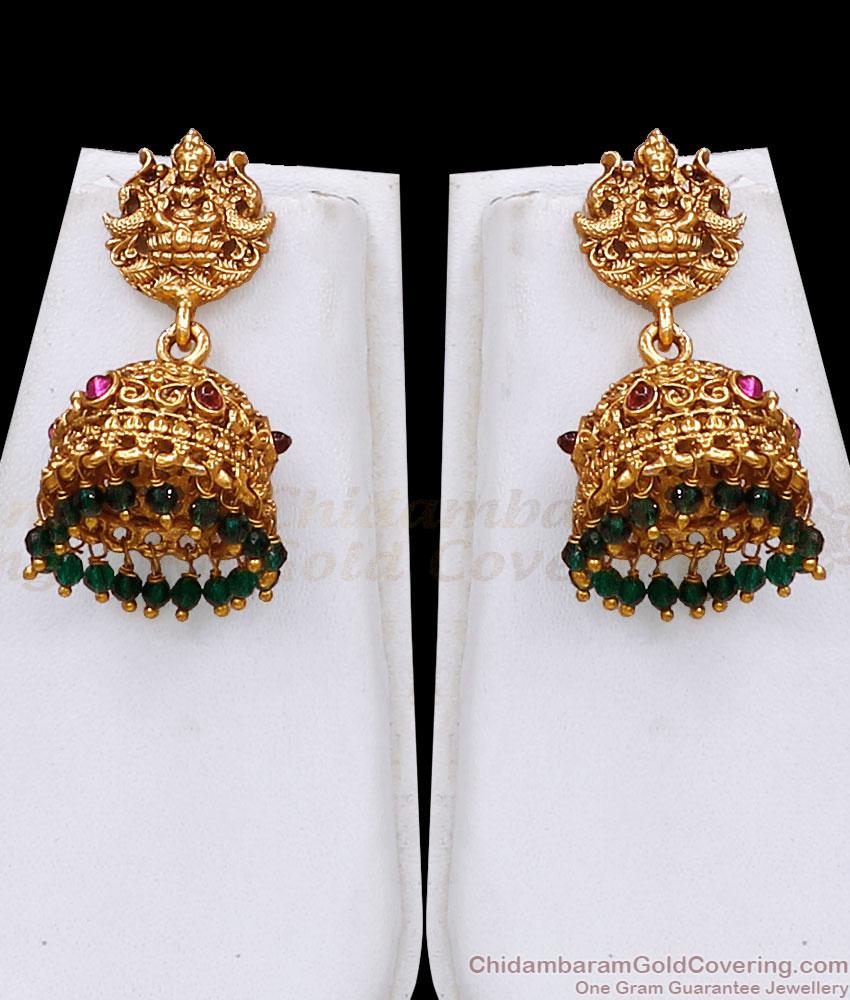 ANTQ1129 Traditional Lakshmi Design Emerald Beads Victorian Haram Set For Brides ANTQ1129 Traditional Lakshmi Design Emerald Beads Victorian Haram Set For Brides