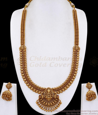 ANTQ1130 South Indian Lakhsmi Motiff Antique Gold Mango Haram Bridal Set