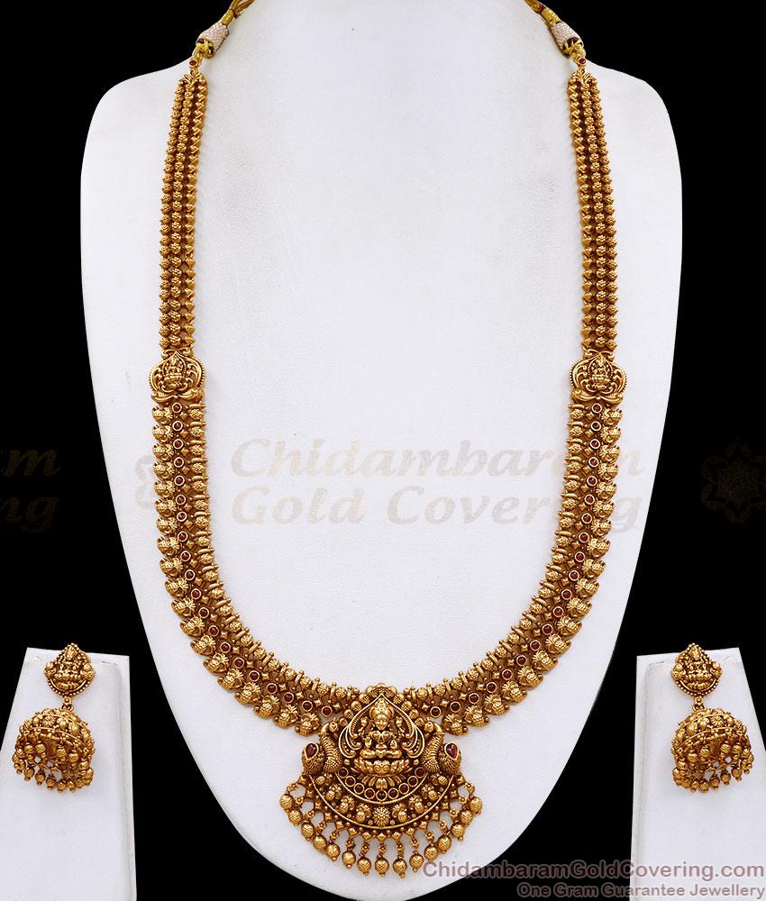 ANTQ1130 South Indian Lakhsmi Motiff Antique Gold Mango Haram Bridal Set ANTQ1130 South Indian Lakhsmi Motiff Antique Gold Mango Haram Bridal Set