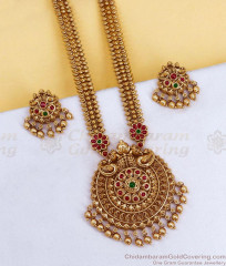 ANTQ1131 Grand Muhurtham Antique Gold Twin Peacock Medallion Haram Set