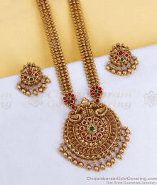 ANTQ1131 Grand Muhurtham Antique Gold Twin Peacock Medallion Haram Set ANTQ1131 Grand Muhurtham Antique Gold Twin Peacock Medallion Haram Set
