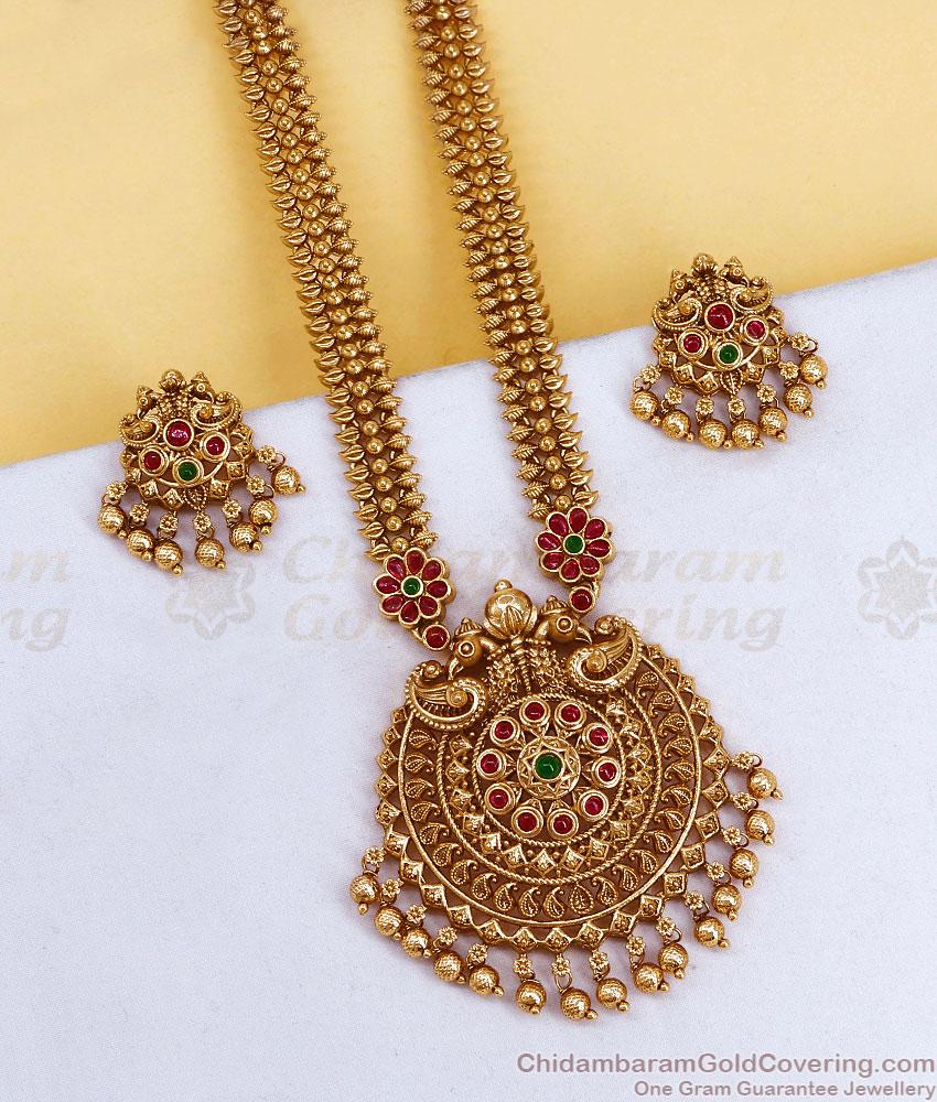 ANTQ1131 Grand Muhurtham Antique Gold Twin Peacock Medallion Haram Set