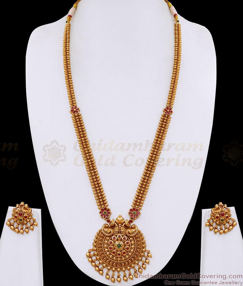 ANTQ1131 Grand Muhurtham Antique Gold Twin Peacock Medallion Haram Set