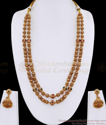 ANTQ1132 Antique Matte Gold Double Layer Gundla Mala Long Necklace Set