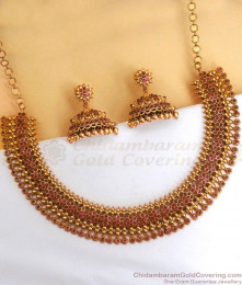 TNL1025 Stylish Full Ruby Necklace Antique Jewelry Jhumki Combo Set TNL1025 Stylish Full Ruby Necklace Antique Jewelry Jhumki Combo Set