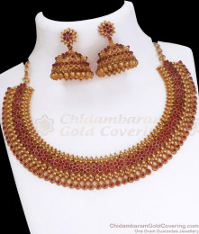 TNL1025 Stylish Full Ruby Necklace Antique Jewelry Jhumki Combo Set TNL1025 Stylish Full Ruby Necklace Antique Jewelry Jhumki Combo Set