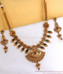 TNL1055 Latest Chain Type Gold Antique Necklace Marathi Jewelry Set For Bride