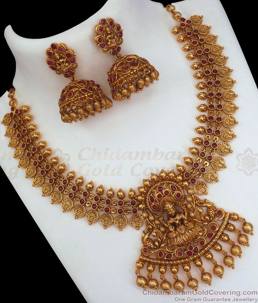 TNL1064 - Gorgeous Lakshmi Design Antique Necklace Earring Combo Kemp Jewelry