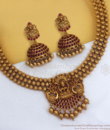 TNL1065 - Kemp Stone Lakshmi Design Temple Necklace Earring Combo TNL1065 - Kemp Stone Lakshmi Design Temple Necklace Earring Combo