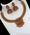 TNL1065 - Kemp Stone Lakshmi Design Temple Necklace Earring Combo