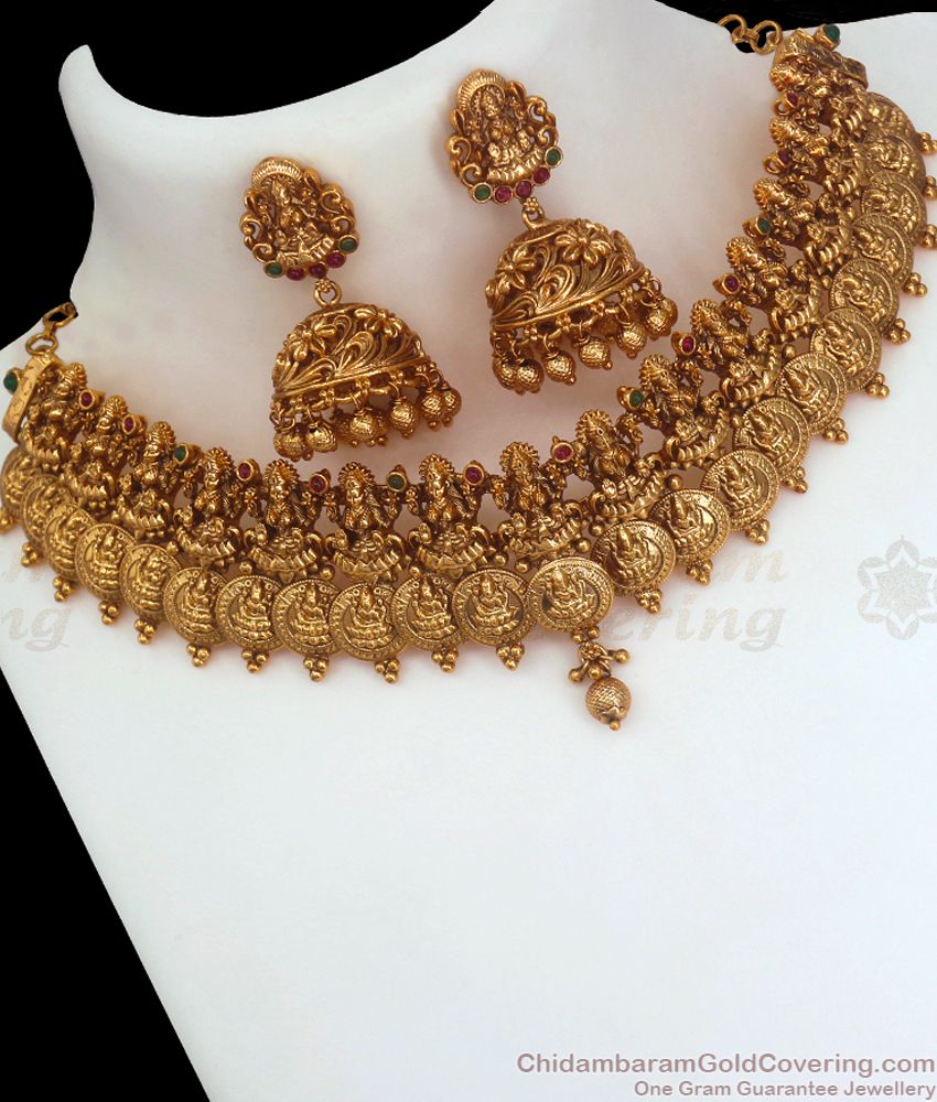 TNL1066 - Premium Real Antique Choker Necklace Earring Combo