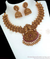 TNL1067 - Premium Antique Necklace With Earring Peacock Design