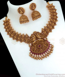 TNL1067 - Premium Antique Necklace With Earring Peacock Design TNL1067 - Premium Antique Necklace With Earring Peacock Design