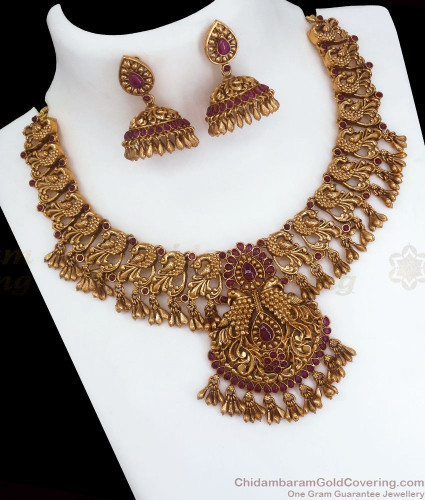 Black thread necklace set with peacock design pendant and small earrings   Swarnakshi Jewelry