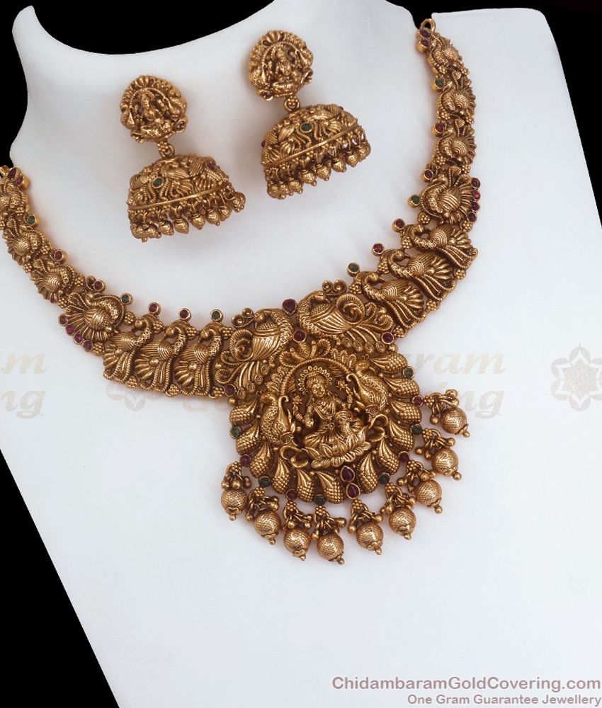 TNL1073 - Premium Quality Temple Necklace Earring Combo Antique Jewelry