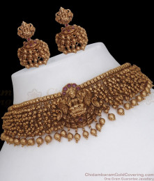 TNL1077 - Grand Gold Cluster Premium Antique Necklace Earring Combo Set TNL1077 - Grand Gold Cluster Premium Antique Necklace Earring Combo Set