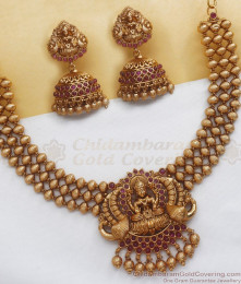 TNL1079 - Lakshmi Peacock Design Antique Nagas Collection Necklace Big Jhumki TNL1079 - Lakshmi Peacock Design Antique Nagas Collection Necklace Big Jhumki