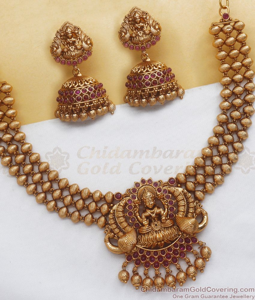 TNL1079 - Lakshmi Peacock Design Antique Nagas Collection Necklace Big Jhumki
