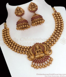 TNL1079 - Lakshmi Peacock Design Antique Nagas Collection Necklace Big Jhumki TNL1079 - Lakshmi Peacock Design Antique Nagas Collection Necklace Big Jhumki