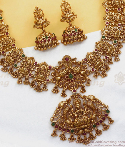 TNL1081 Nagas Necklace Antique Gold Bridal Set With Jhumka Earring