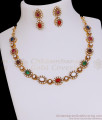 TNL1084 Antique Gold Plated Multicolor Kundan Necklace Set With Earrings
