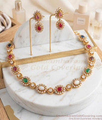 TNL1084 Antique Gold Plated Multicolor Kundan Necklace Set With Earrings