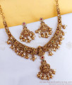 TNL1085 Antique Gold Guttapusalu Necklace With Lakshmi Pendant