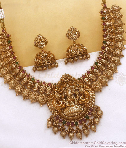TNL1088 Goddess Lakshmi Nagas Design Antique Kasu Necklace Earring Combo  Set