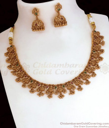 TNL1089 - Lakshmi Pattern Antique Gold Necklace Earring Combo Shop Online TNL1089 - Lakshmi Pattern Antique Gold Necklace Earring Combo Shop Online