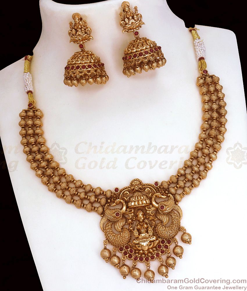 TNL1091 - Premium Matt Finish Nagas Temple Jewelry Necklace Earrings Combo Shop Online