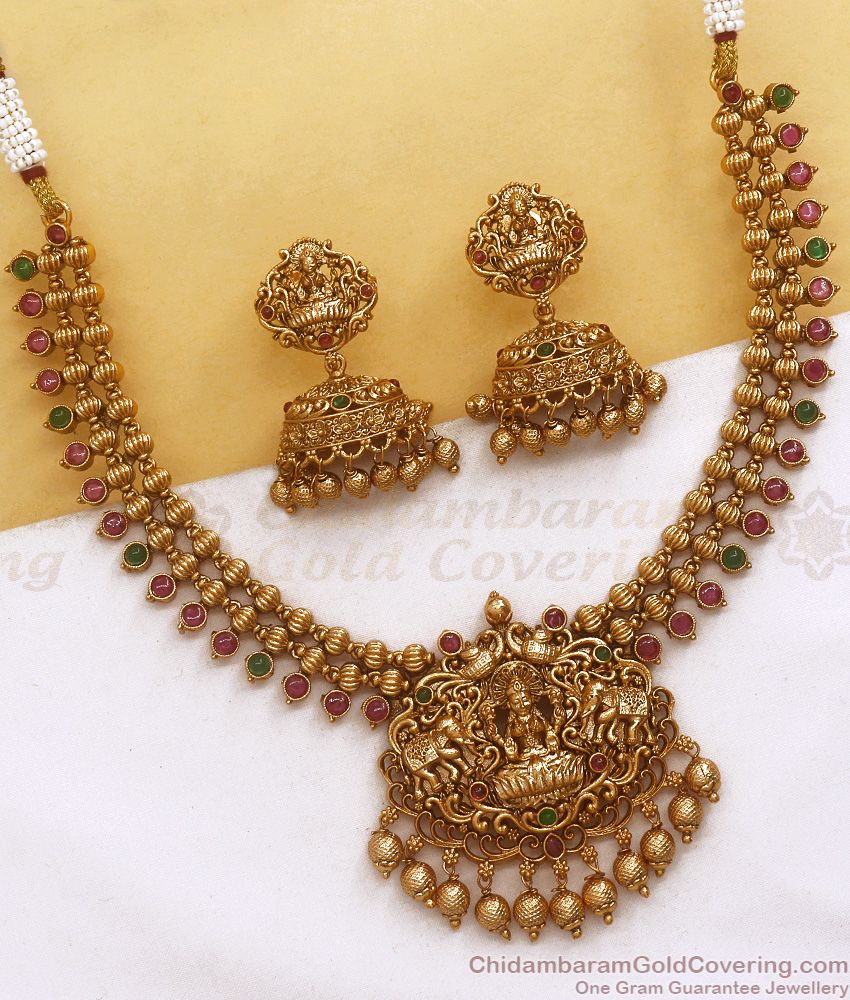 TNL1092 - Latest High Quality Antique Gold Necklace Earring Bridal Collections