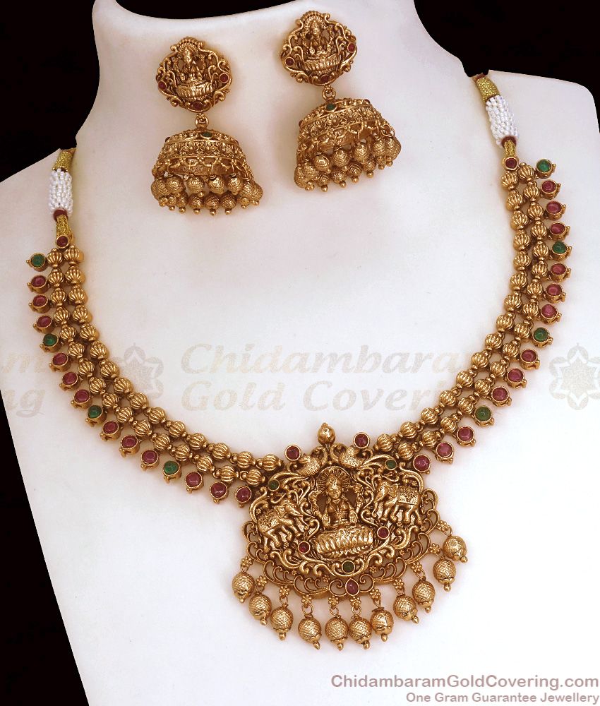 TNL1092 - Latest High Quality Antique Gold Necklace Earring Bridal Collections