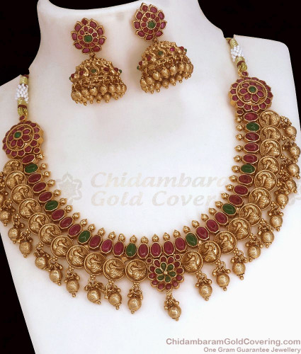 tnl1093 new lakshmi elephant design antique necklace jhumki earring combo temple jewellery 2