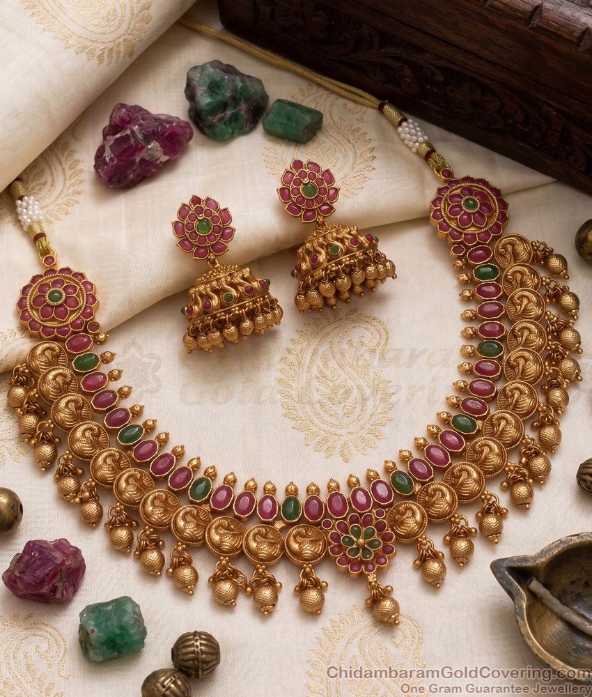 TNL1093 - Premium Peacock Coin Antique Necklace Kemp Stone Collections