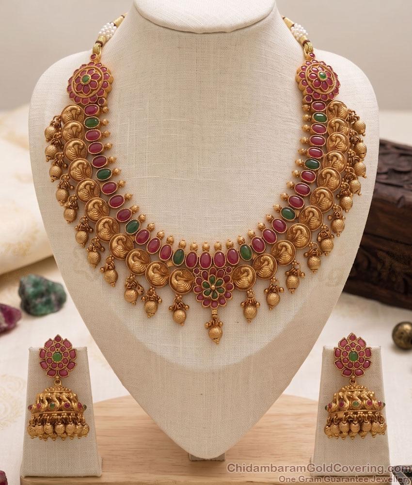 TNL1093 - Premium Peacock Coin Antique Necklace Kemp Stone Collections