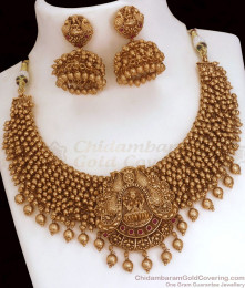 TNL1095 - Original Premium Nagas Temple Necklace Earring Set Gold Cluster Jewelry TNL1095 - Original Premium Nagas Temple Necklace Earring Set Gold Cluster Jewelry