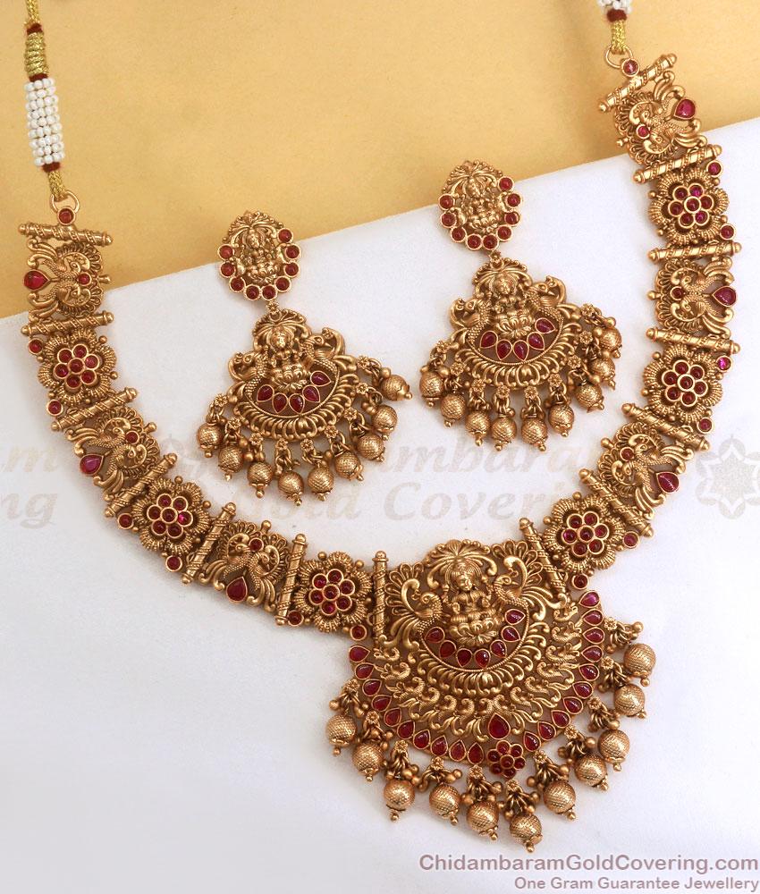 TNL1096 - Lakshmi Antique Necklace Earrings Kemp Stone Bridal Collections