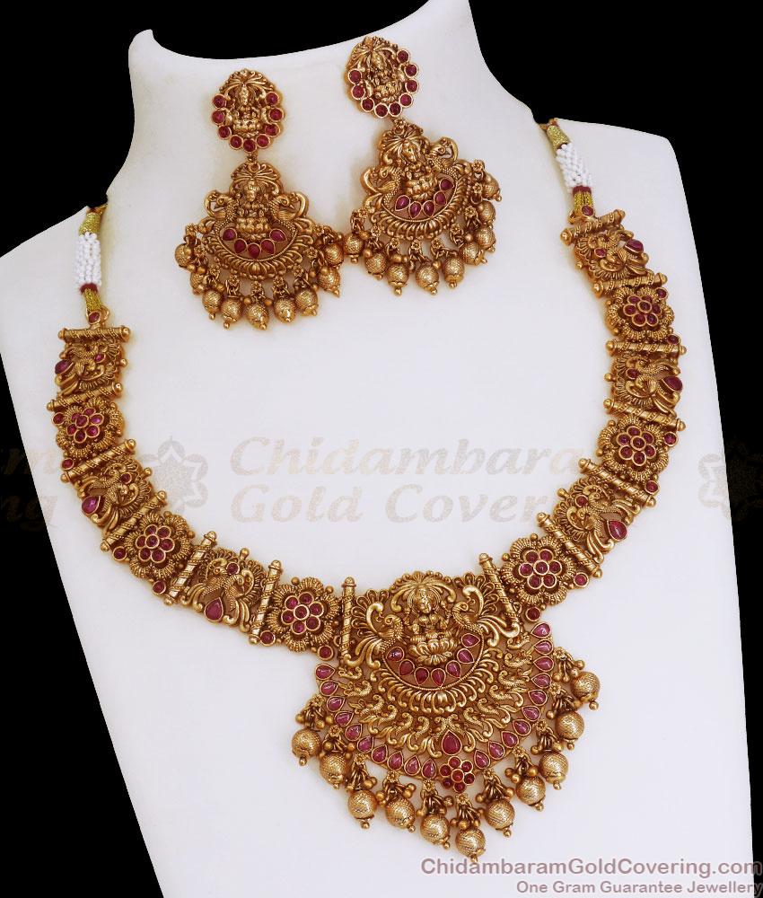 TNL1096 - Lakshmi Antique Necklace Earrings Kemp Stone Bridal Collections