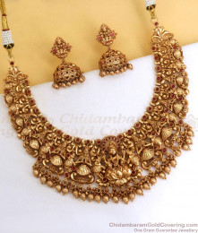 TNL1097 - Grand Antique Gold Necklace Earrings Combo Shop Online TNL1097 - Grand Antique Gold Necklace Earrings Combo Shop Online