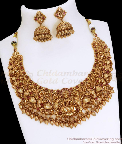 TNL1097 Grand Antique Gold Necklace Earrings Combo Shop Online