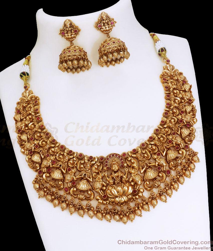 TNL1097 - Grand Antique Gold Necklace Earrings Combo Shop Online