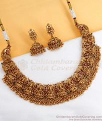 TNL1101 - Beautiful Lakshmi Motifs Temple Jewellery Necklace With Jhumka TNL1101 - Beautiful Lakshmi Motifs Temple Jewellery Necklace With Jhumka