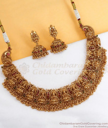 TNL1101 - Beautiful Lakshmi Motifs Temple Jewellery Necklace With Jhumka