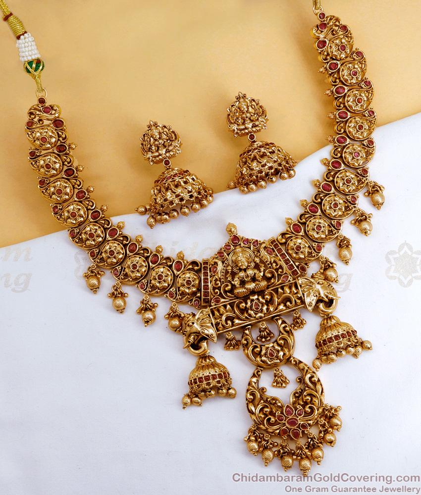 TNL1108 - New Model Antique Gold Mango Necklace Gajalakshmi Design For Wedding TNL1108 - New Model Antique Gold Mango Necklace Gajalakshmi Design For Wedding