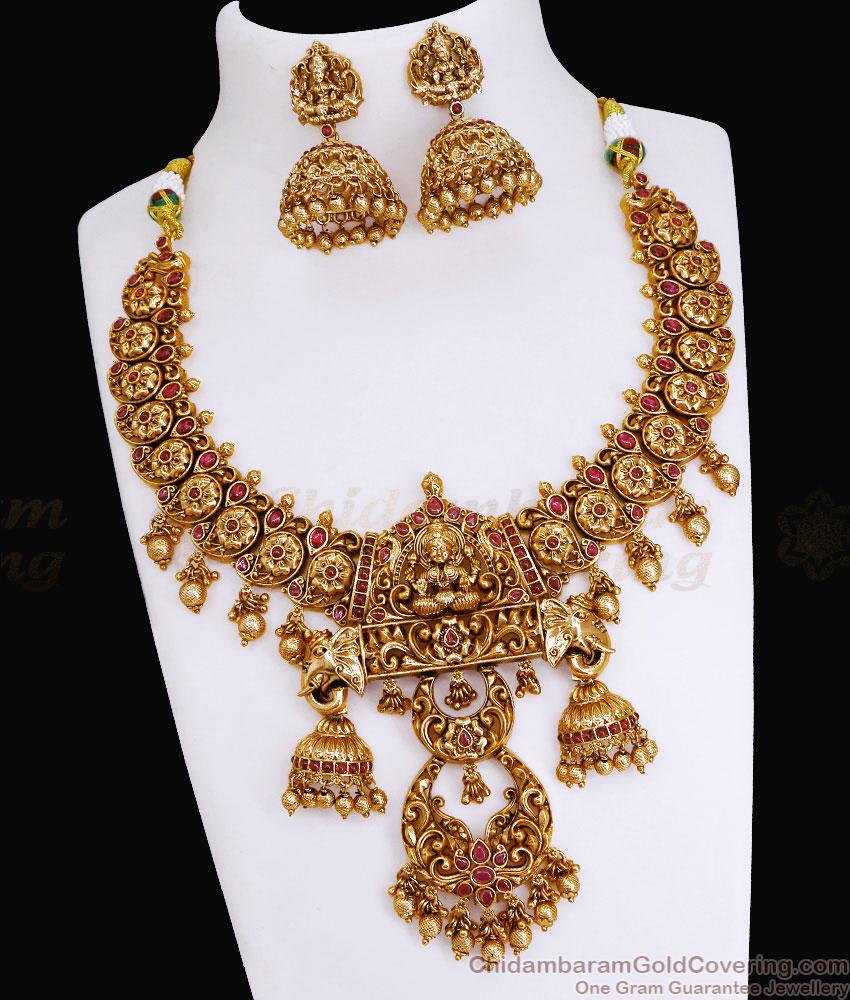 TNL1108 - New Model Antique Gold Mango Necklace Gajalakshmi Design For Wedding TNL1108 - New Model Antique Gold Mango Necklace Gajalakshmi Design For Wedding