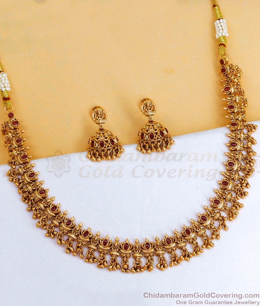 TNL1109 - Full Lakshmi Design Light Weight Anitque Necklace Kemp Stone Temple Jewelry TNL1109 - Full Lakshmi Design Light Weight Anitque Necklace Kemp Stone Temple Jewelry