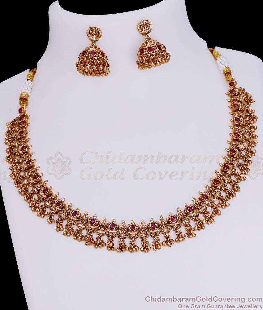 TNL1109 - Full Lakshmi Design Light Weight Anitque Necklace Kemp Stone Temple Jewelry TNL1109 - Full Lakshmi Design Light Weight Anitque Necklace Kemp Stone Temple Jewelry