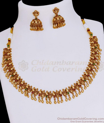 TNL1110 - Beautfiul Nagas Antique Gold Necklace Mango Design With Jhumkas