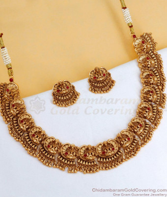 TNL1111 - Premium Quality Antique Necklace Lakshmi Design Temple JEwelry For Wedding 